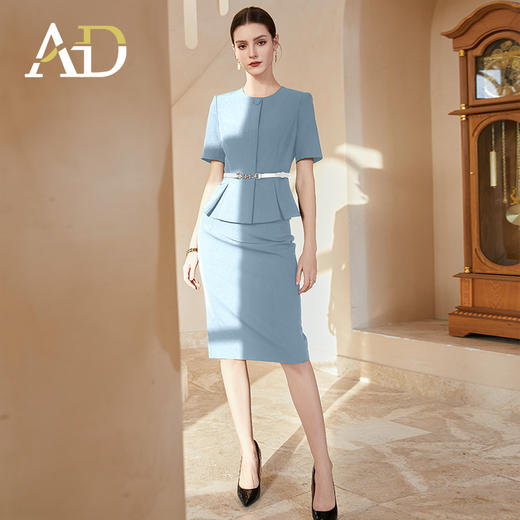 AD樱花粉职业套裙夏季短袖气质收腰OL轻熟风两件套高级感西装套装经理正装 商品图3