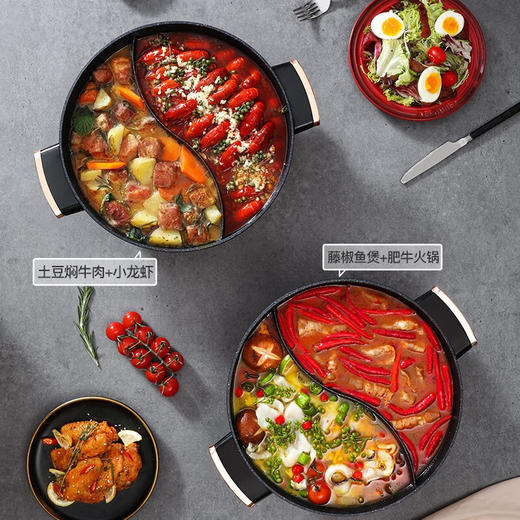 【小家电】龙的longde电火锅 双拼鸳鸯锅 5L大容量火锅专用锅 无水干烧保护防烫把手电锅一体家用多功能料理锅 LD-HG5030 HF 商品图4