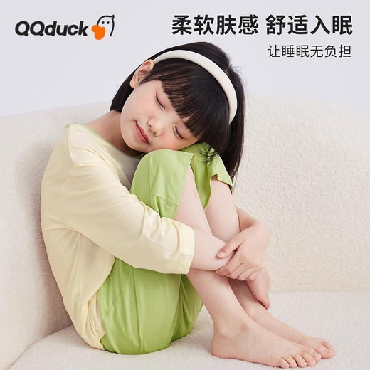【男女同款】【凉感天丝莫代尔】【130-160】【可可鸭】男女童七分袖长裤家居服套装莫代尔睡衣空调服 商品图7