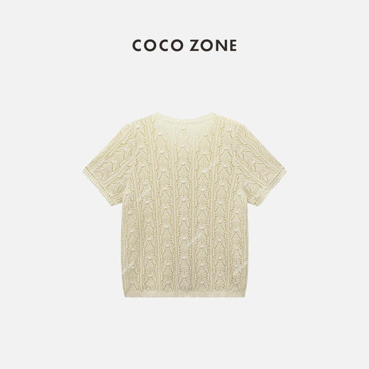 COCO ZONE "钩花美学” 时尚设计感镂空V领单排扣短袖针织衫CC1B1243 商品图1