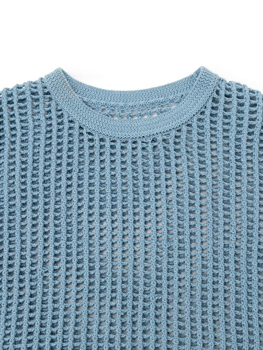 COCO ZONE“水蓝釉”夏季时尚镂空圆领针织衫简约修身短袖套头上衣CC2B0734 商品图4