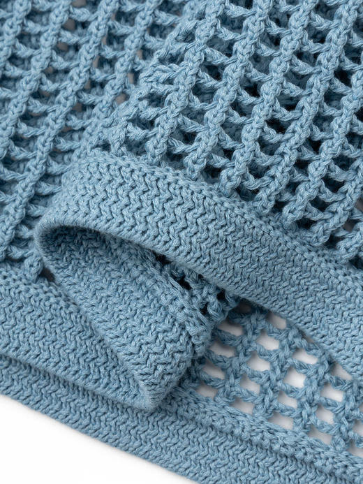 COCO ZONE“水蓝釉”夏季时尚镂空圆领针织衫简约修身短袖套头上衣CC2B0734 商品图7