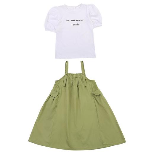 女童套装2024夏韩版童装休闲学院风学生短袖上衣T恤背带裙两件套 商品图4