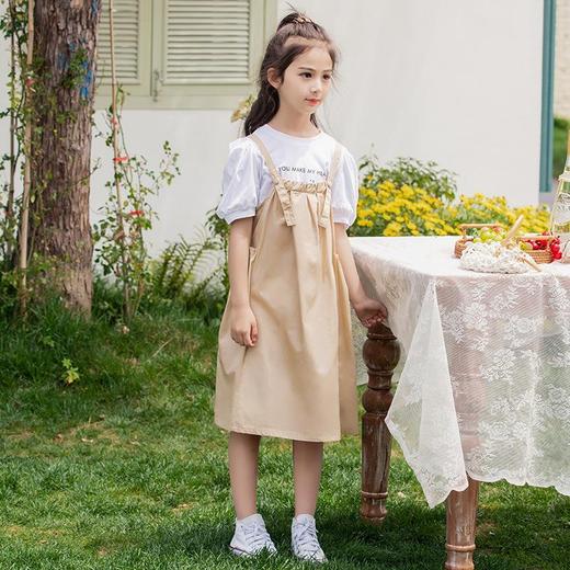 女童套装2024夏韩版童装休闲学院风学生短袖上衣T恤背带裙两件套 商品图3
