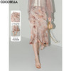 【有赞】COCOBELLA设计感拼接晕染印花缎面半身裙不规则下摆长裙HS7003 商品缩略图0