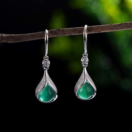 子佩集S925银玉髓【茹茵】耳环【ES011924】纯银绿玉髓水滴形2405 商品图0