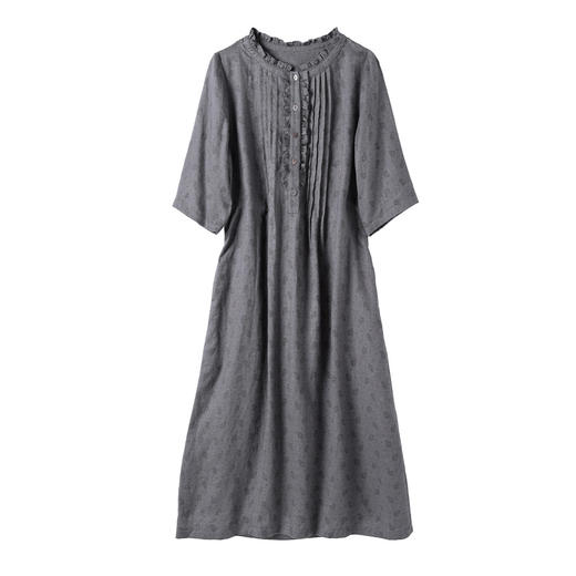 HM-S454亚麻碎花连衣裙复古花边圆领风琴褶中袖印花A字裙 24春夏原创新款 商品图4