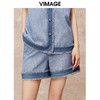VIMAGE纬漫纪秋季新款时尚复古高腰显瘦通勤阔腿短裤V2205801 商品缩略图3