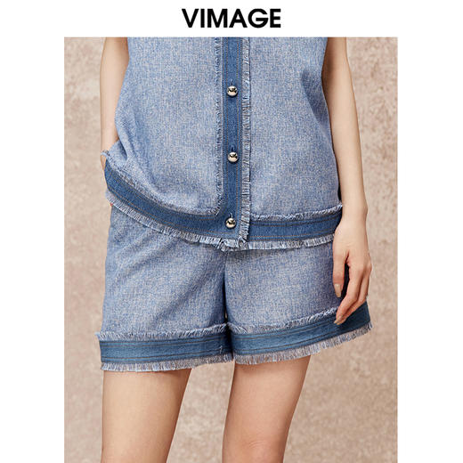 VIMAGE纬漫纪秋季新款时尚复古高腰显瘦通勤阔腿短裤V2205801 商品图3