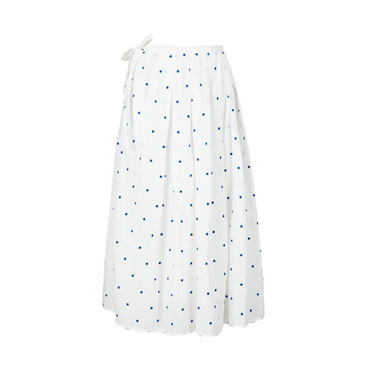 HeyDress蓝色波点套装女夏季纯棉高腰百褶a字裙子刺绣荷叶边衬衫 商品图4