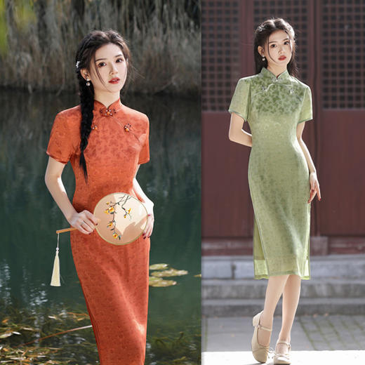 复古国风，绸缎提花旗袍裙GX-21878 商品图0