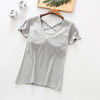 棉美背螺纹女内搭【带胸垫t恤罩杯一体短袖】夏季外穿打底衫 半袖上衣  商品缩略图6