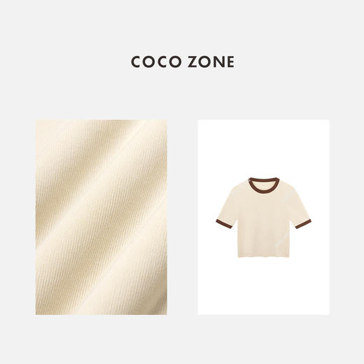 COCO ZONE2024时尚撞色圆领短袖针织衫通勤百搭上衣CC1B0727 商品图2