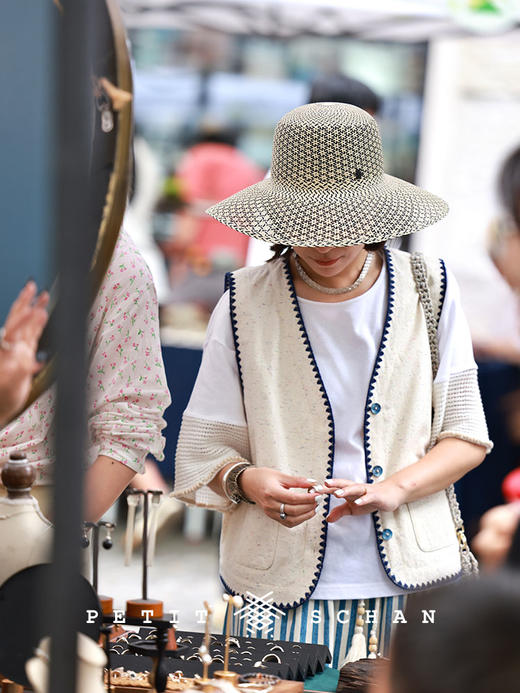 PETIT SCHAN小闪 #063 babysbreath 满天星 巴拿马草度假高级感纯手工六芒星编织大檐草帽 商品图1