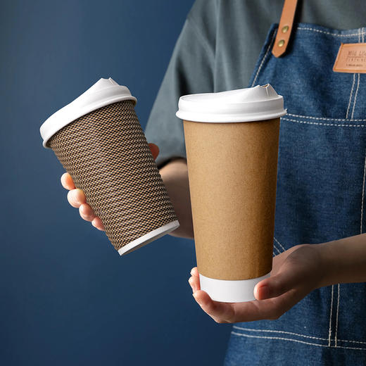 喇叭花咖啡杯双层纸杯一次性咖啡杯奶茶纸杯外卖打包带盖热饮直饮凸嘴盖 商品图0