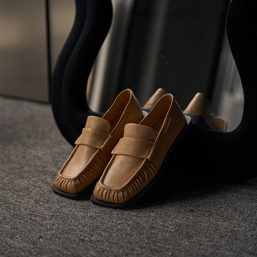 faytobe皱皱乐福鞋 手风琴形柔软植鞣羊皮 方头一脚蹬春夏单鞋 商品图7