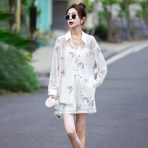 设计感刺绣防晒衬衫，两件套洋气短裤套装HR-ASLZ677 商品图3