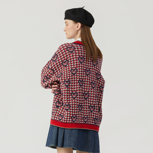 谜底V领针织开衫女2023冬季新品复古原创提花中长款毛衫234MZ1899 商品图2