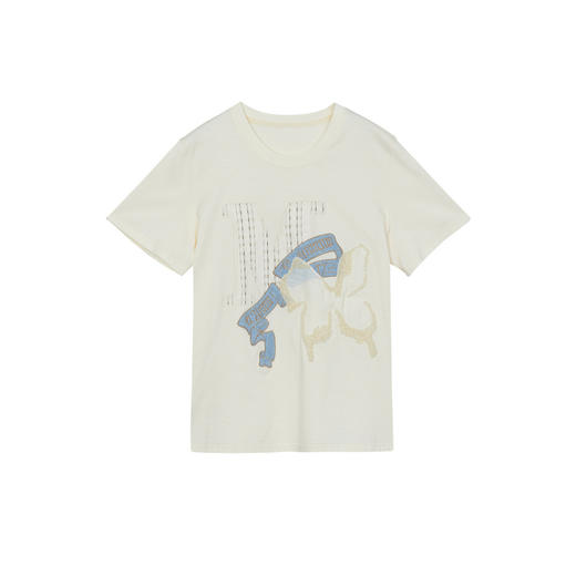 谜底T恤短袖女士2024年夏季新品文艺风圆领贴布绣花上衣242MT0712 商品图4