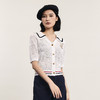 谜底针织开衫短袖女2024年夏季新品复古海军领提花上衣242MZ0886 商品缩略图1