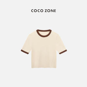 COCO ZONE2024时尚撞色圆领短袖针织衫通勤百搭上衣CC1B0727