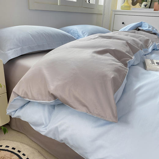 【维科家纺】素色全棉四件套纯棉简约床品撞色被套三件套（蓝灰） 商品图3