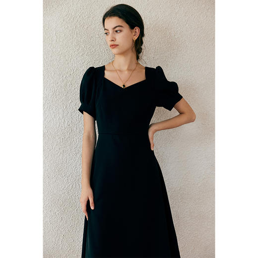 HeyDress法式方领连衣裙女夏季UPV50+收腰设计感气质通勤小黑裙子 商品图3