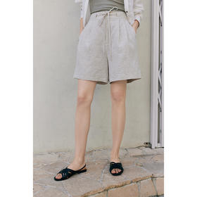 HeyDress亚麻短裤女夏季高腰系带宽松阔腿休闲裤通勤百搭直筒裤子