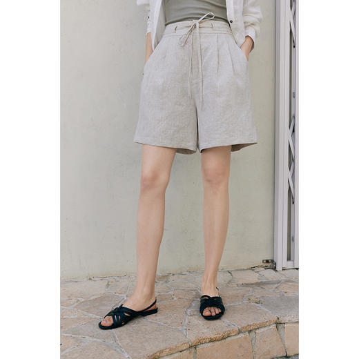 HeyDress亚麻短裤女夏季高腰系带宽松阔腿休闲裤通勤百搭直筒裤子 商品图0