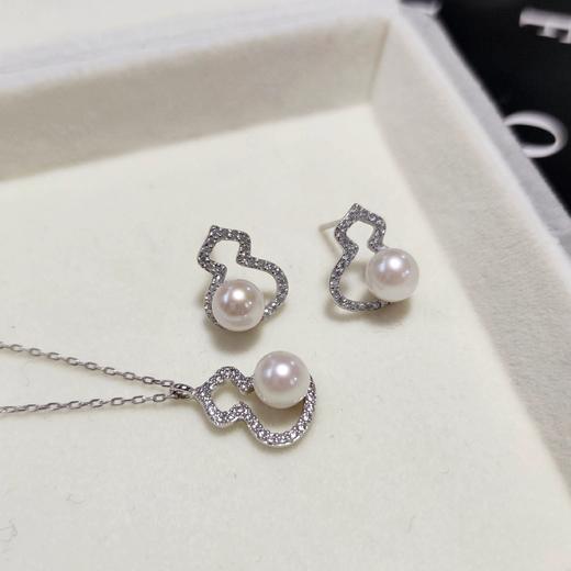 天然淡水湖纯银葫芦吊坠耳环套盒 商品图0