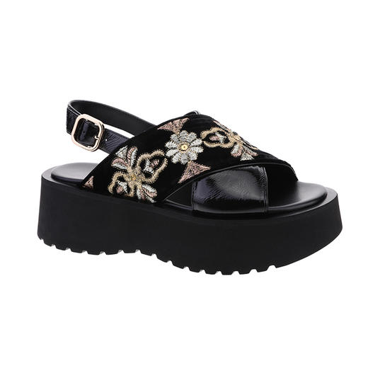 sheme蝶雨彩虹系列 刺绣点缀 厚底交叉 增高显腿长 新中式女士凉鞋可定制 商品图4