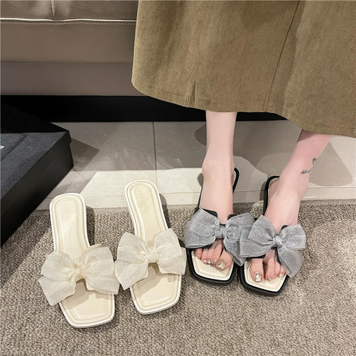 「19.9包邮！数款可选」2024新款韩版蝴蝶结拖鞋 厚蕾丝凉拖鞋女夏季外穿防滑凉拖 商品图3