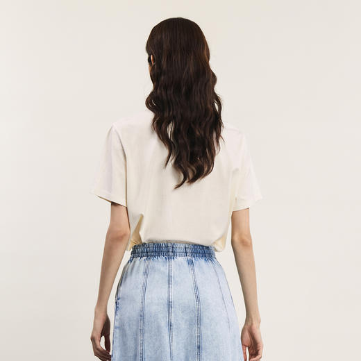 谜底T恤短袖女士2024年夏季新品文艺风圆领贴布绣花上衣242MT0712 商品图2