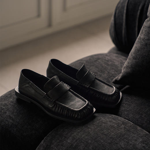 faytobe皱皱乐福鞋 手风琴形柔软植鞣羊皮 方头一脚蹬春夏单鞋 商品图5