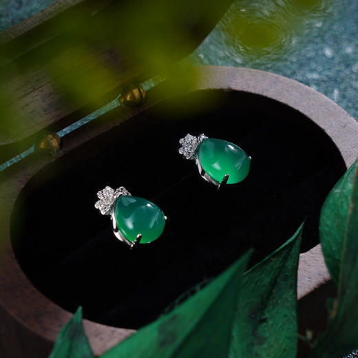 子佩集S925银【清阴花影】耳环【ED010374】纯银绿玉髓水滴形2405 商品图1