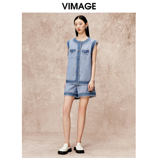 VIMAGE纬漫纪秋季新款时尚复古高腰显瘦通勤阔腿短裤V2205801 商品图1