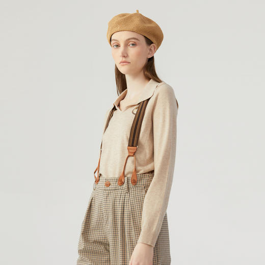 谜底套头针织衫女2024春季新款学院风翻领短款修身毛衫241MZ0360 商品图1