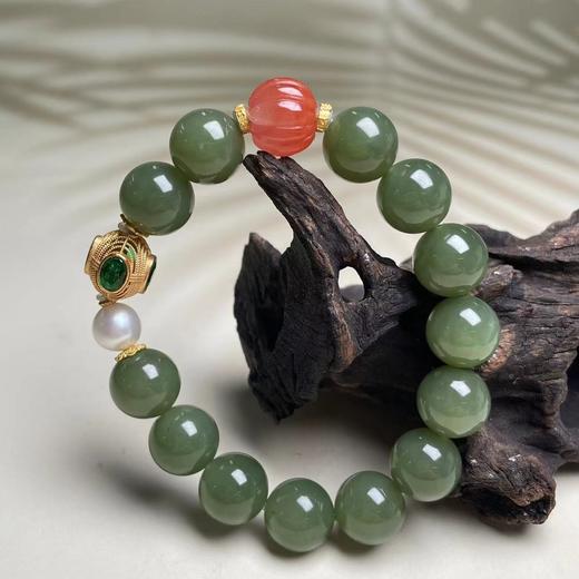 33855和田玉单圈手串-南红南瓜珠-珍珠-12m 商品图0