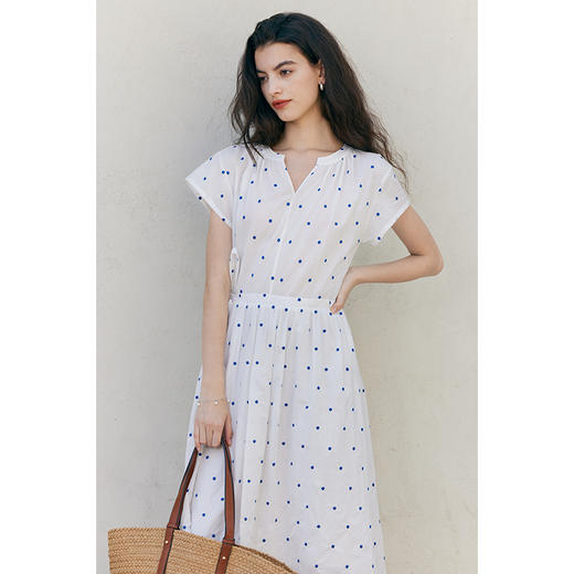 （小眠专属）HeyDress蓝色波点连衣裙女夏季法式V领收腰显瘦设计气质田园裙子 商品图1