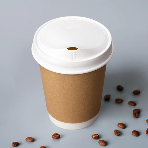 喇叭花咖啡杯双层纸杯一次性咖啡杯奶茶纸杯外卖打包带盖热饮直饮凸嘴盖 商品图1