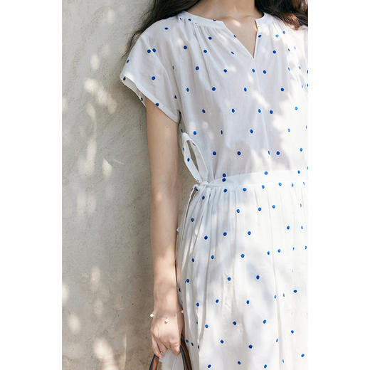 （小眠专属）HeyDress蓝色波点连衣裙女夏季法式V领收腰显瘦设计气质田园裙子 商品图2