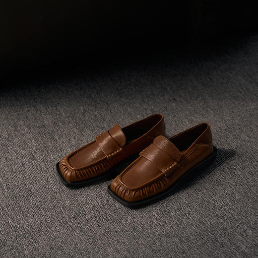 faytobe皱皱乐福鞋 手风琴形柔软植鞣羊皮 方头一脚蹬春夏单鞋 商品图11