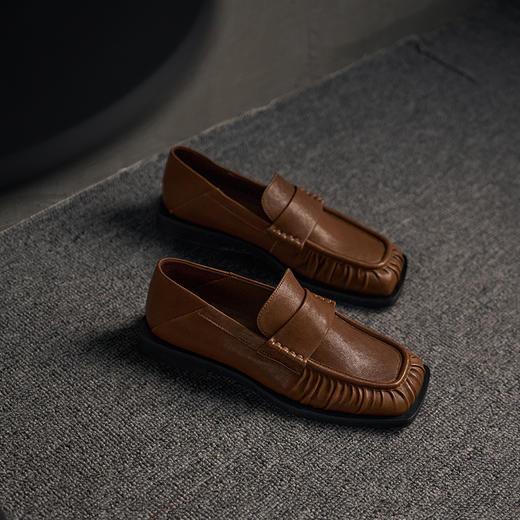 faytobe皱皱乐福鞋 手风琴形柔软植鞣羊皮 方头一脚蹬春夏单鞋 商品图10