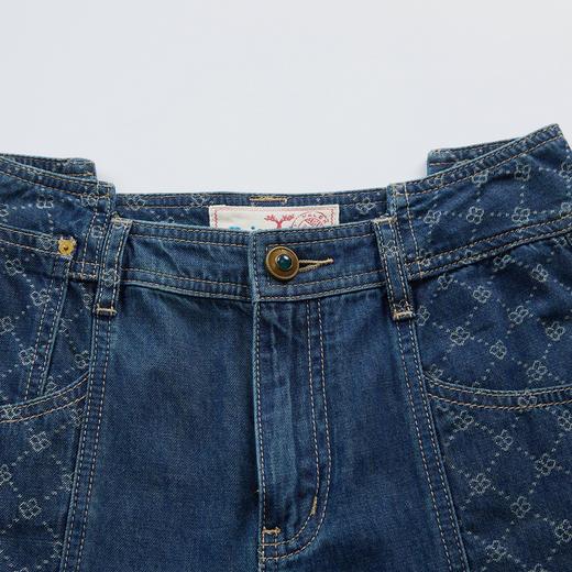 谜底牛仔提花阔腿裤女2024夏季款复古风高腰设计感长裤247MK5009 商品图3