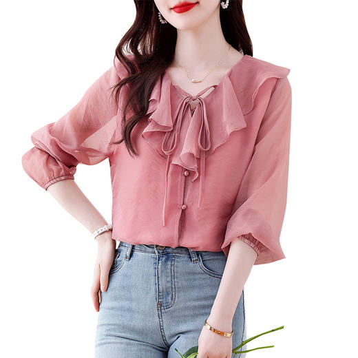 法式温柔减龄衬衫，气质上衣防晒衣K-A77N8772 商品图4