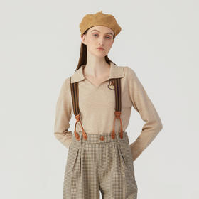 谜底套头针织衫女2024春季新款学院风翻领短款修身毛衫241MZ0360