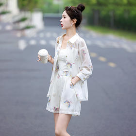 设计感刺绣防晒衬衫，两件套洋气短裤套装HR-ASLZ677