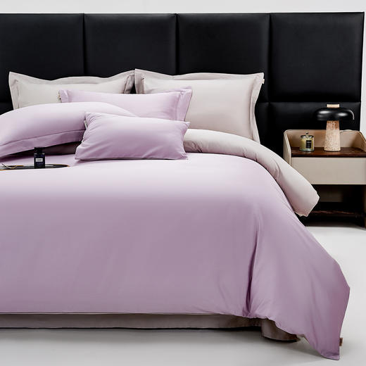 【维科家纺】60S天雪长绒棉A类抑菌四件套-撞色款（紫灰） 商品图1