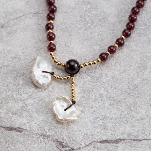 天然石榴石贝壳花朵三圈手串 搭配蜜蜡精致气质礼物国庆闪购 商品图2