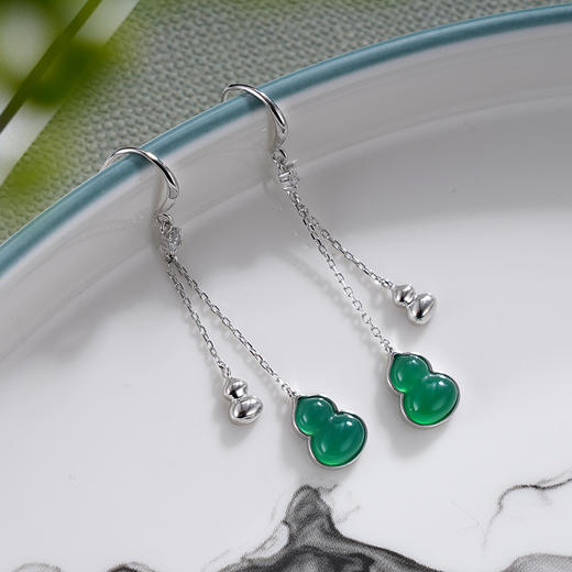 子佩集S925银【葫芦知意】耳钉【YEH-1274106】纯银时尚绿玉髓2405 商品图1